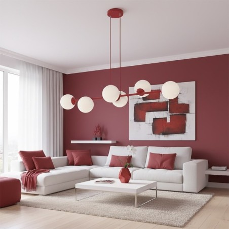 Suspension Odra Bordeaux Opale (6 lumières)