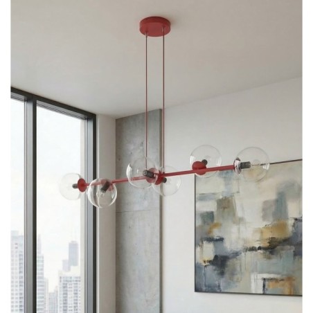 Suspension Odra Bordeaux transparente (6 lumières)