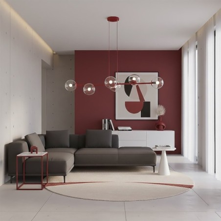 Suspension Odra Bordeaux transparente (6 lumières)