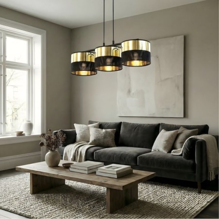 Suspension Velto Noir+Or (3 lumières)
