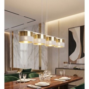 Suspension Velto Blanc+Or (4 lumières)