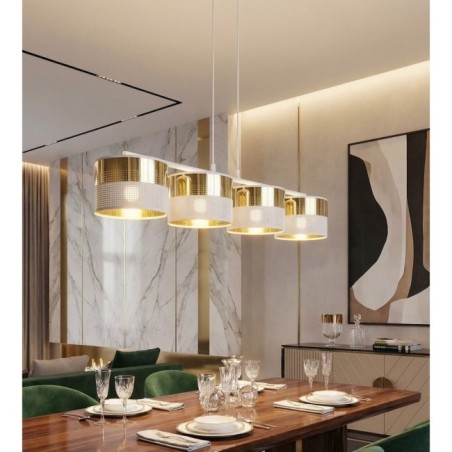 Suspension Velto Blanc+Or (4 lumières)