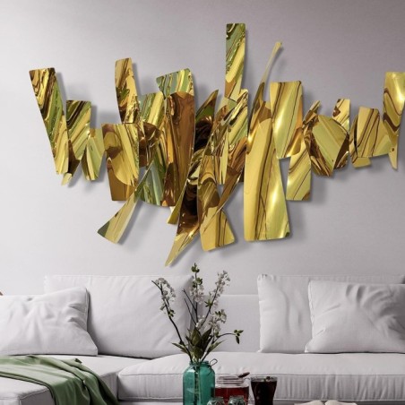 FRACTURE- SCULPTURE MURALE ACIER OR