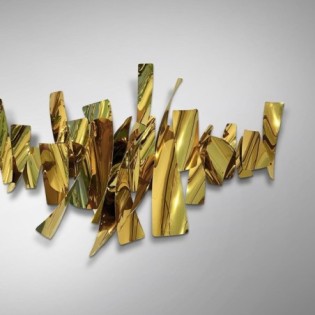 FRACTURE- SCULPTURE MURALE ACIER OR