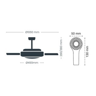 Ventilateur LED Astra Eco Blanc 48W CCT/Dim + Ventilateur de main