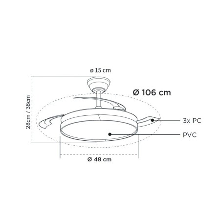 Ventilateur LED pales pliantes Arpino blanc CCT Dim (48W)