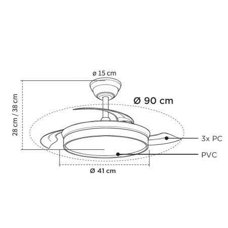 Ventilateur LED à pales rétractables Paneco Mini CCT Dim (39W)
