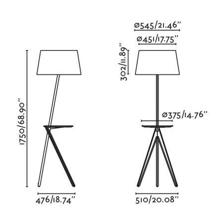 Lampadaire sur trépied Treewood Tray