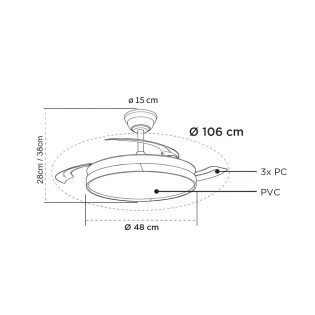 Ventilateur LED pales pliantes Arpino Noir CCT Dim (48W)