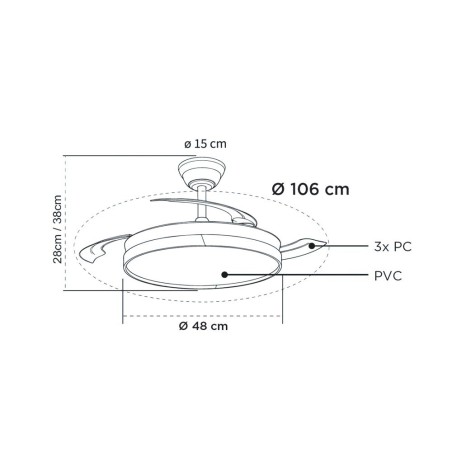 Ventilateur LED pales pliantes Arpino Noir CCT Dim (48W)