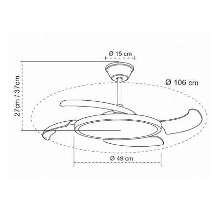 Ventilateur LED avec pales rétractables Key II CCT Dim (43W)