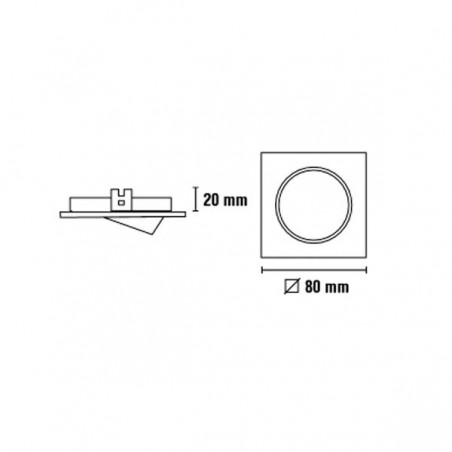 Spot encastrable ECLO carré et inclinaison 30º, finition nickel.