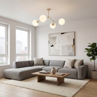 Plafonnier de plafond Lete Beige Opale (4 lumières)