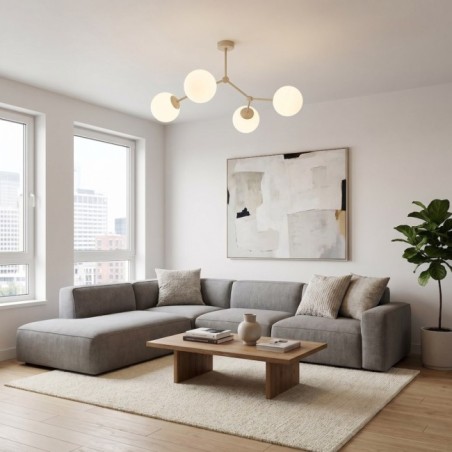 Plafonnier de plafond Lete Beige Opale (4 lumières)