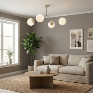 Plafonnier de plafond Lete Beige Opale (4 lumières)