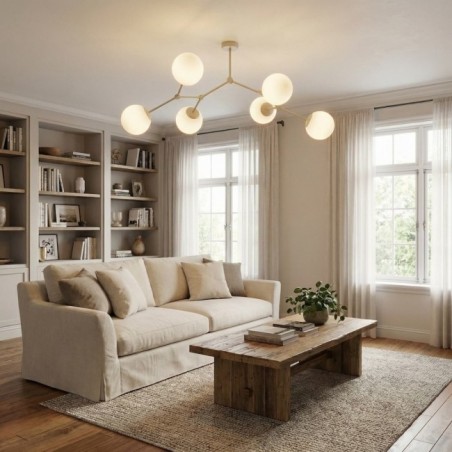 Plafonnier de plafond Lete Beige Opale (6 lumières)