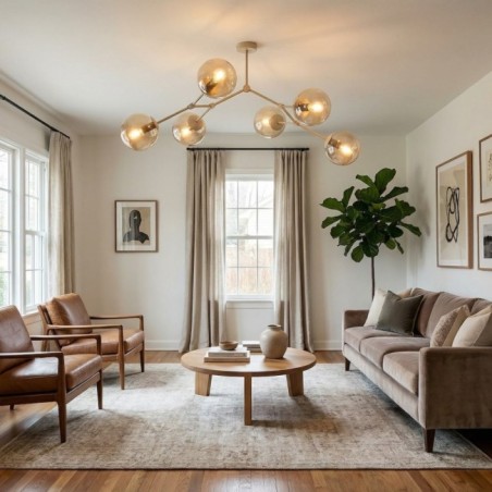 Plafonnier de plafond Lete Beige Ambre (6 lumières)