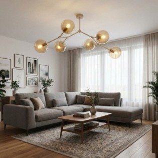 Plafonnier de plafond Lete Beige Ambre (6 lumières)