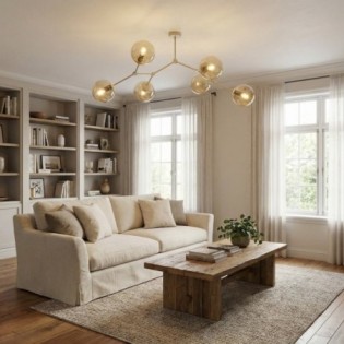 Plafonnier de plafond Lete Beige Ambre (6 lumières)