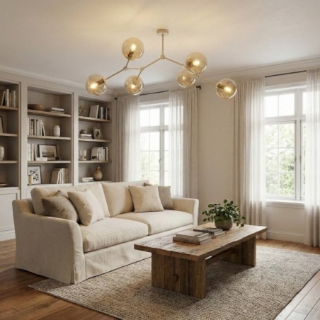 Plafonnier de plafond Lete Beige Ambre (6 lumières)