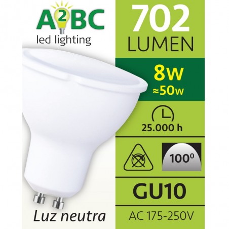 Pack 5 ampoules LED GU10 8W (lumière neutre)
