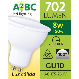 Pack 10 ampoules LED GU10 8W (lumière chaude)