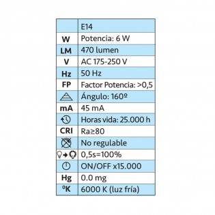 Bombilla A2BC LED C30 E14 6W - 6000ºK