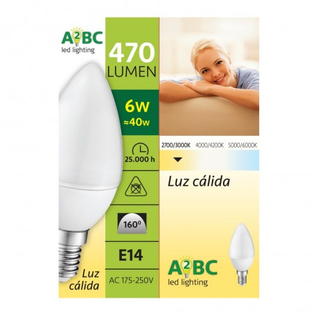 Pack 10 x Bombilla A2BC LED C30 E14 6W - 3000ºK