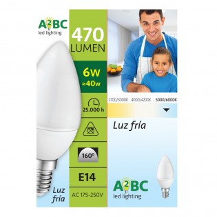 Pack 10 x Bombilla A2BC LED C30 E14 6W - 6000ºK