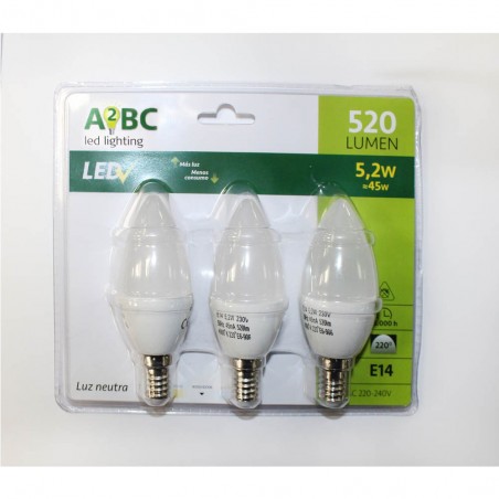 Pack 3 Bombillas LED E14 vela 5.2W (Luz neutra)