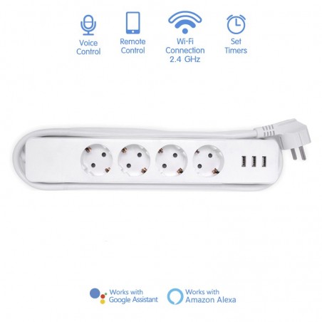 Barrette d'alimentation Smart WiFi (4 prises + 3 USB)