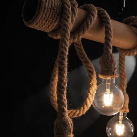 Suspension en bois Rope (6 lumières)