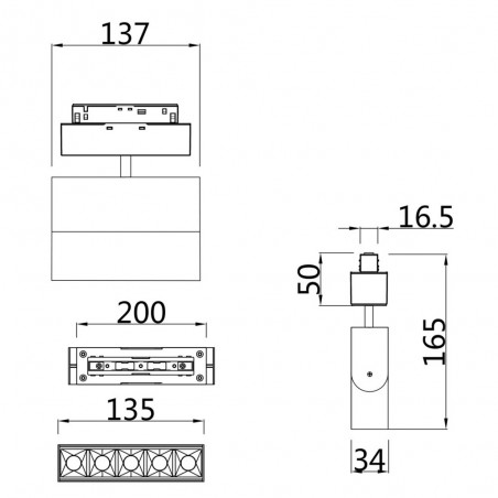 Foco de carril magnético orientable Led (5 luces) (10W)